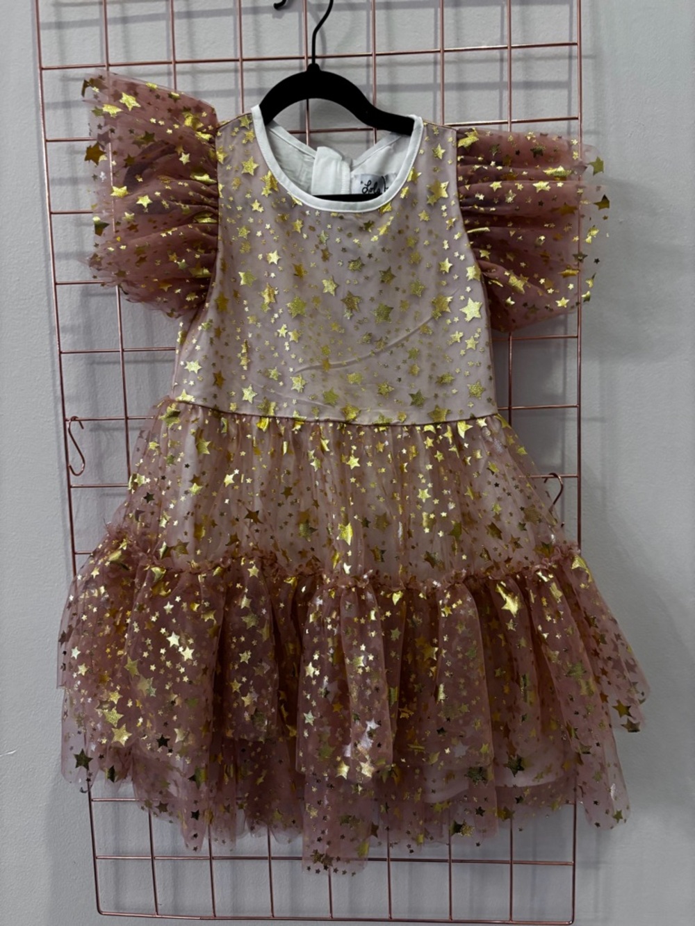 Lola + The Boys Dusty Rose Tulle Star Dress with Gold Accents